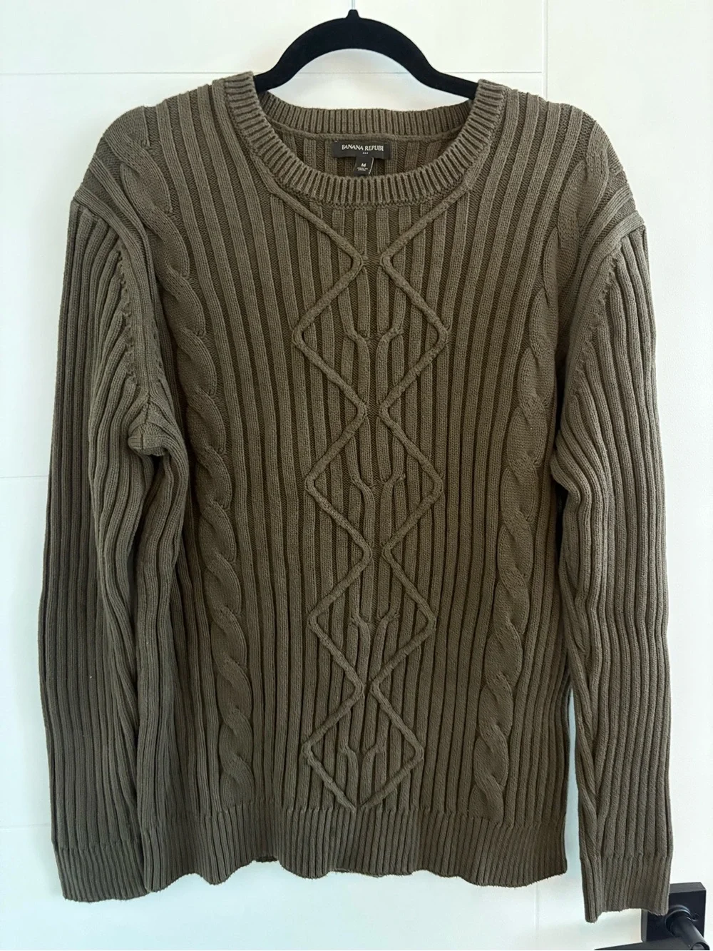 Banana Republic Olive Cable Crewneck Sweater 100% Cotton